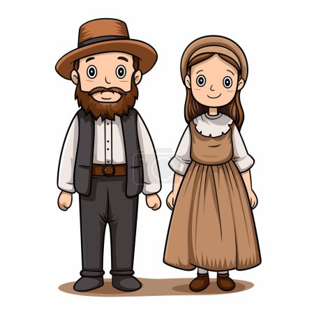 Illustration for Amish couple hand-drawn comic illustration. Vector doodle style cartoon illustration. Amish couple - Royalty Free Image