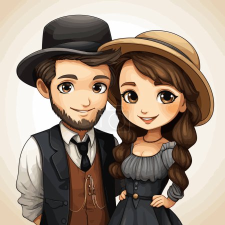 Illustration for Amish couple hand-drawn comic illustration. Vector doodle style cartoon illustration. Amish couple - Royalty Free Image