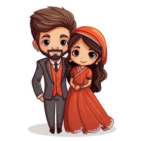 Indian couple hand-drawn comic illustration. Vector doodle style cartoon illustration. Indian couple