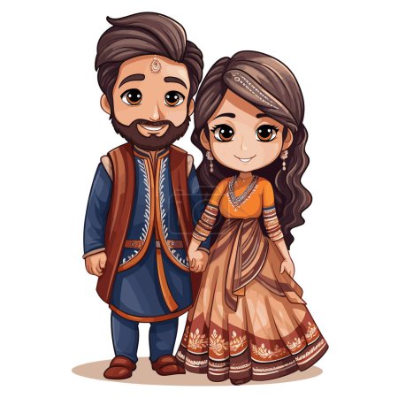 Indian couple hand-drawn comic illustration. Vector doodle style cartoon illustration. Indian couple