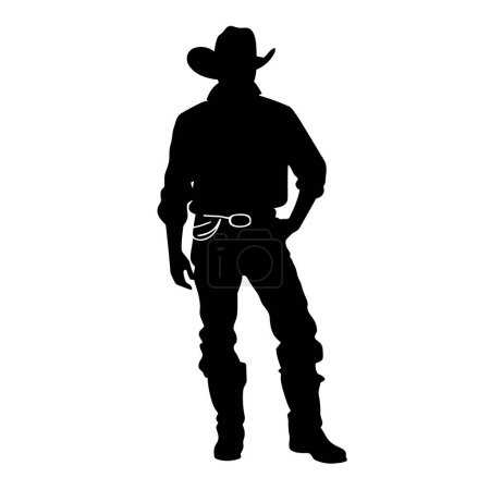 Téléchargez les illustrations : Silhouette de cow-boy. Cowboy icône noire sur fond blanc - en licence libre de droit