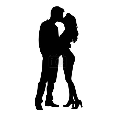 Téléchargez les illustrations : Silhouette de couple embrassant. Embrasser couple icône noire sur fond blanc - en licence libre de droit