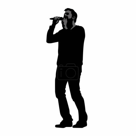 Téléchargez les illustrations : Silhouette de chanteur masculin. Singer icône noire sur fond blanc - en licence libre de droit