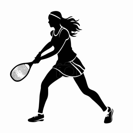 Silhouette de joueuse de tennis. Joueuse de tennis icône noire sur fond blanc