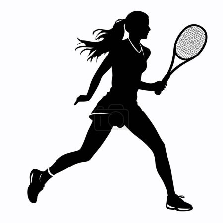 Tennisspielerin Silhouette. Tennisspielerin schwarzes Symbol auf weißem Hintergrund