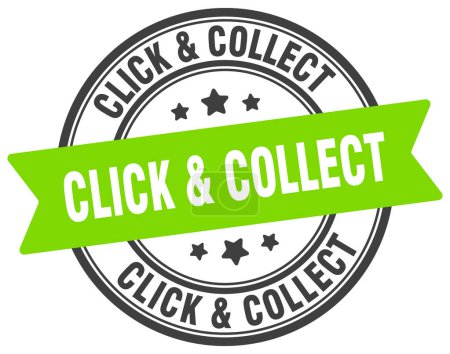 click & collect stamp. click & collect round sign. label on transparent background