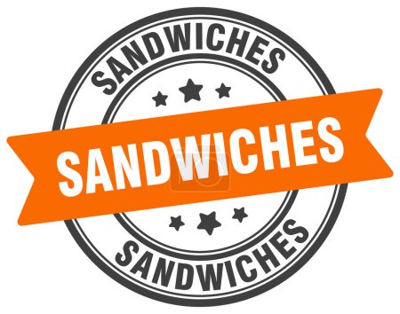 Téléchargez les illustrations : Timbre sandwichs. sandwichs ronds signe. étiquette sur fond transparent - en licence libre de droit