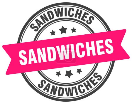 Téléchargez les illustrations : Timbre sandwichs. sandwichs ronds signe. étiquette sur fond transparent - en licence libre de droit
