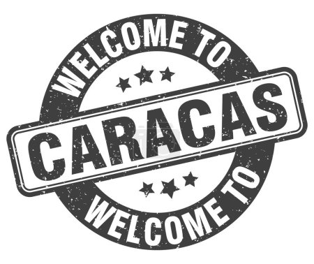 Willkommen auf der Briefmarke von Caracas. Caracas rundes Schild isoliert auf weißem Hintergrund