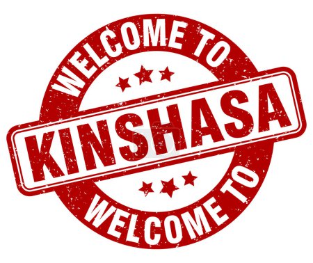 Willkommen auf der Briefmarke Kinshasa. Kinshasa rundes Zeichen isoliert auf weißem Hintergrund