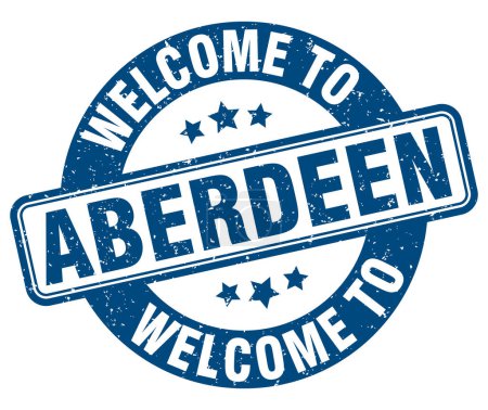 Willkommen bei der Briefmarke Aberdeen. Aberdeen rundes Schild isoliert auf weißem Hintergrund