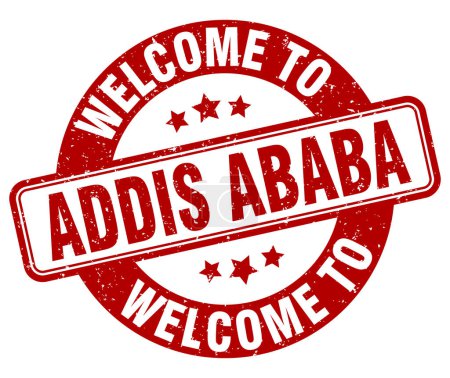 Willkommen bei der Briefmarke Addis Abeba. Addis Abeba rundes Schild isoliert auf weißem Hintergrund