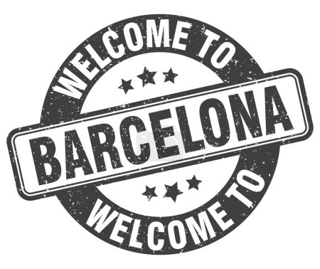 Bienvenue au timbre de Barcelone. Panneau rond Barcelone isolé sur fond blanc