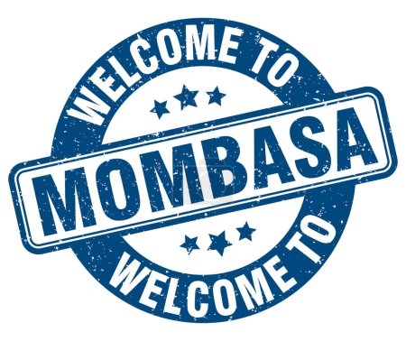 Bienvenido al sello Mombasa. Signo redondo Mombasa aislado sobre fondo blanco