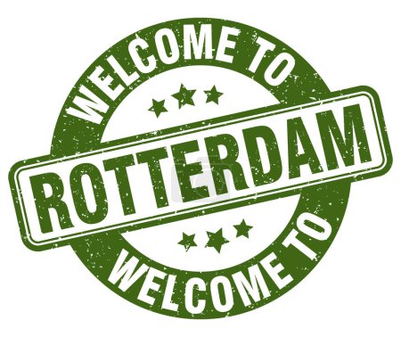 Téléchargez les illustrations : Bienvenue au timbre Rotterdam. Rotterdam panneau rond isolé sur fond blanc - en licence libre de droit
