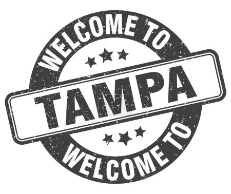 Willkommen bei der Briefmarke Tampa. Tampa rundes Schild isoliert auf weißem Hintergrund