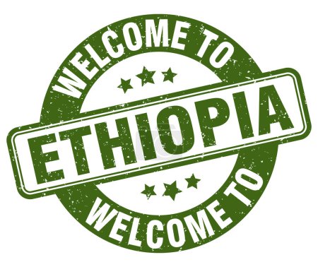 Welcome to Ethiopia stamp. Ethiopia round sign isolated on white background