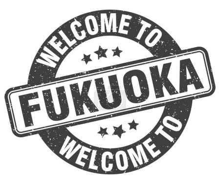 Bienvenue au timbre Fukuoka. Panneau rond Fukuoka isolé sur fond blanc