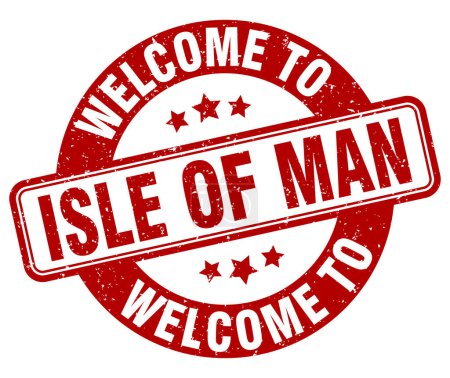 Téléchargez les illustrations : Bienvenue au timbre de l'île de Man. Isle Of Man panneau rond isolé sur fond blanc - en licence libre de droit