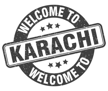 Bienvenue au timbre Karachi. Karachi panneau rond isolé sur fond blanc