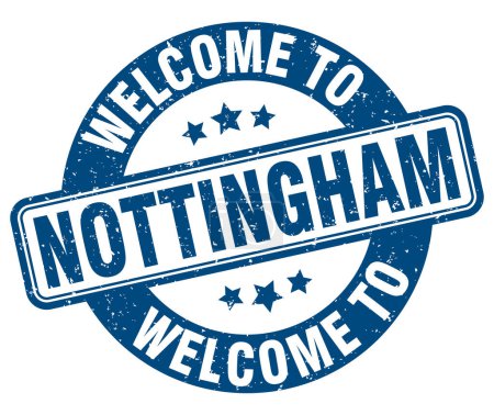 Bienvenidos al sello de Nottingham. Signo redondo de Nottingham aislado sobre fondo blanco