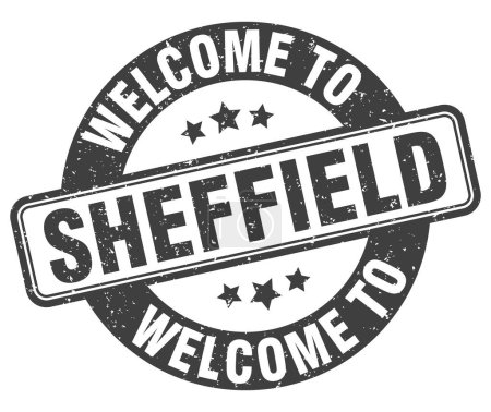 Bienvenido al sello Sheffield. Signo redondo de Sheffield aislado sobre fondo blanco