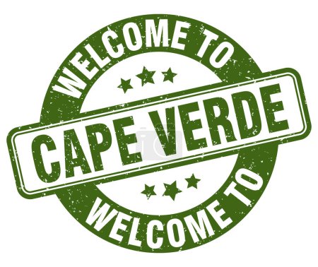 Téléchargez les illustrations : Bienvenue au timbre du Cap Vert. Panneau rond Cap Vert isolé sur fond blanc - en licence libre de droit