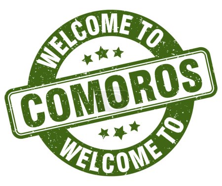 Téléchargez les illustrations : Bienvenue au timbre des Comores. Panneau rond des Comores isolé sur fond blanc - en licence libre de droit