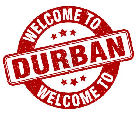 Bienvenidos al sello Durban. Cartel redondo Durban aislado sobre fondo blanco