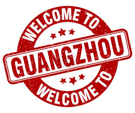 Ilustración de Bienvenidos al sello de Guangzhou. Signo redondo de Guangzhou aislado sobre fondo blanco - Imagen libre de derechos