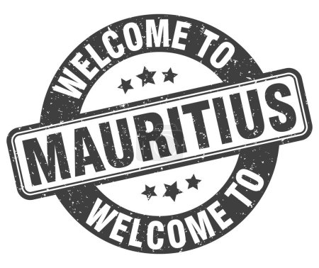 Bienvenue à Maurice timbre. Panneau rond Maurice isolé sur fond blanc