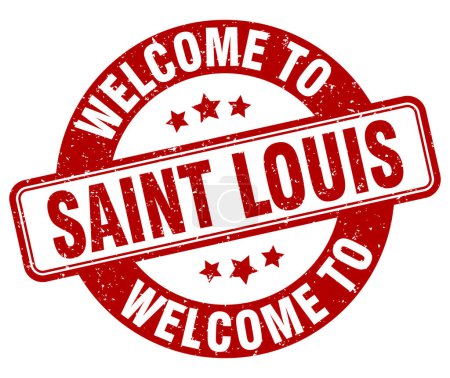 Willkommen auf der Briefmarke Saint Louis. Saint Louis rundes Zeichen isoliert auf weißem Hintergrund