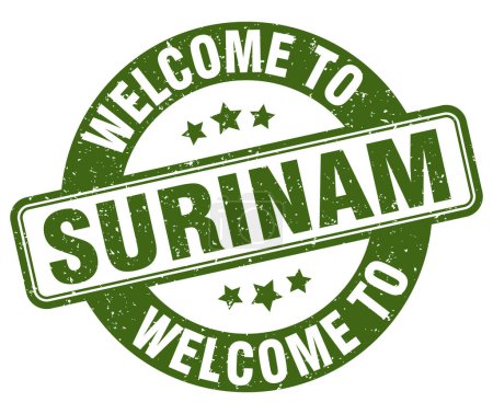 Bienvenidos al sello de Surinam. Signo redondo de Surinam aislado sobre fondo blanco