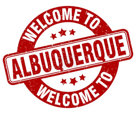 Ilustración de Bienvenidos al sello de Albuquerque. Signo redondo de Albuquerque aislado sobre fondo blanco - Imagen libre de derechos