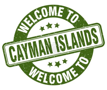 Bienvenue au timbre des îles Caïmans. Iles Caïmans panneau rond isolé sur fond blanc