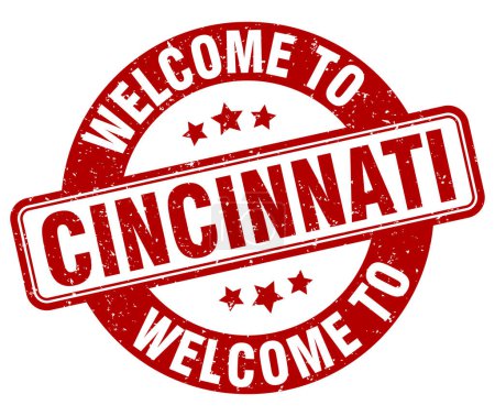 Willkommen bei der Briefmarke Cincinnati. Cincinnati rundes Schild isoliert auf weißem Hintergrund