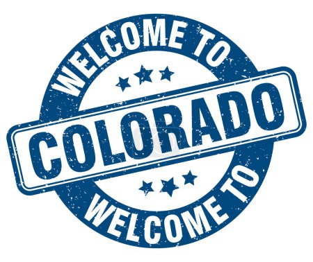 Willkommen bei der Briefmarke Colorado. Colorado rundes Schild isoliert auf weißem Hintergrund