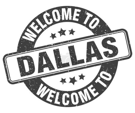 Ilustración de Bienvenidos al sello de Dallas. Signo redondo Dallas aislado sobre fondo blanco - Imagen libre de derechos