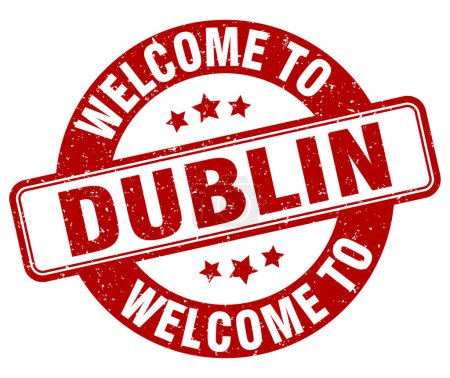 Téléchargez les illustrations : Bienvenue au timbre de Dublin. Dublin panneau rond isolé sur fond blanc - en licence libre de droit