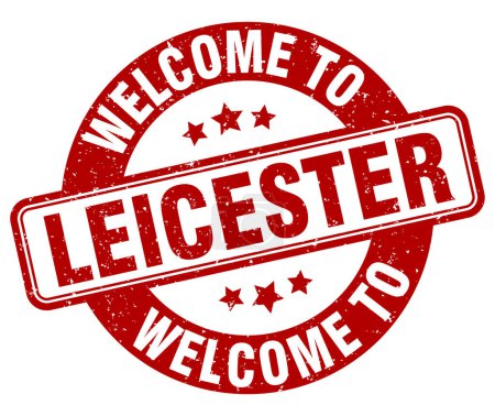 Welcome to Leicester stamp. Leicester round sign isolated on white background