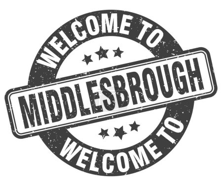 Willkommen auf der Briefmarke Middlesbrough. Middlesbrough rundes Schild isoliert auf weißem Hintergrund