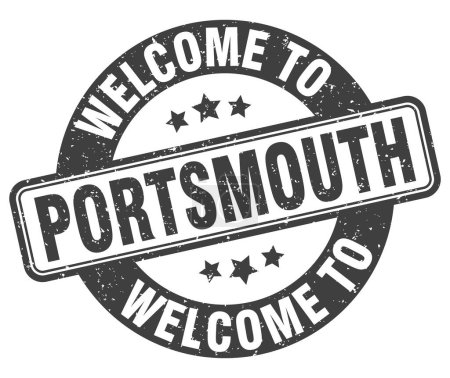 Willkommen bei der Briefmarke Portsmouth. Portsmouth rundes Schild isoliert auf weißem Hintergrund