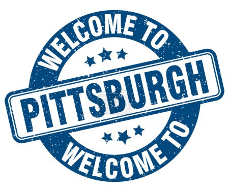 Willkommen auf der Briefmarke Pittsburgh. Pittsburgh rundes Schild isoliert auf weißem Hintergrund