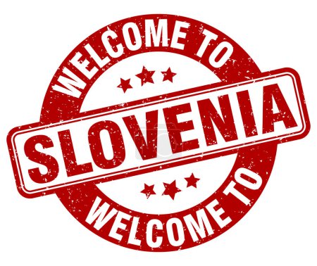 Téléchargez les illustrations : Bienvenue au timbre de Slovénie. Slovénie panneau rond isolé sur fond blanc - en licence libre de droit