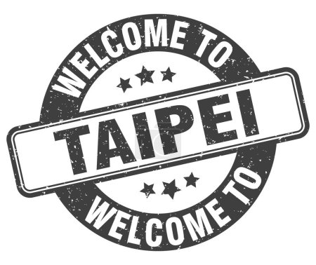 Téléchargez les illustrations : Bienvenue au timbre de Taipei. Panneau rond Taipei isolé sur fond blanc - en licence libre de droit