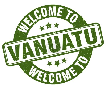 Willkommen auf der Briefmarke Vanuatu. Vanuatu rundes Schild isoliert auf weißem Hintergrund