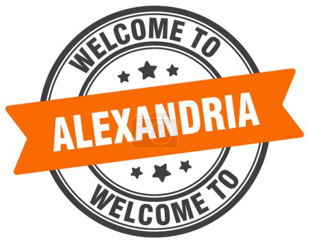 Téléchargez les illustrations : Bienvenue au timbre Alexandrie. Alexandrie panneau rond isolé sur fond blanc - en licence libre de droit