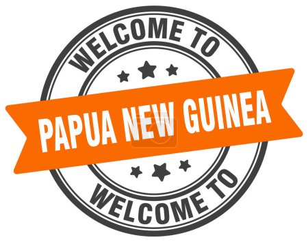 Téléchargez les illustrations : Bienvenue en Papouasie-Nouvelle-Guinée timbre. Papouasie-Nouvelle-Guinée panneau rond isolé sur fond blanc - en licence libre de droit