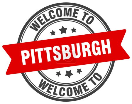 Téléchargez les illustrations : Bienvenue au timbre de Pittsburgh. Pittsburgh panneau rond isolé sur fond blanc - en licence libre de droit