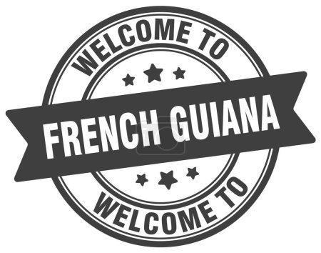 Willkommen auf Französisch-Guayana-Briefmarke. Französisch-Guayana rundes Schild isoliert auf weißem Hintergrund